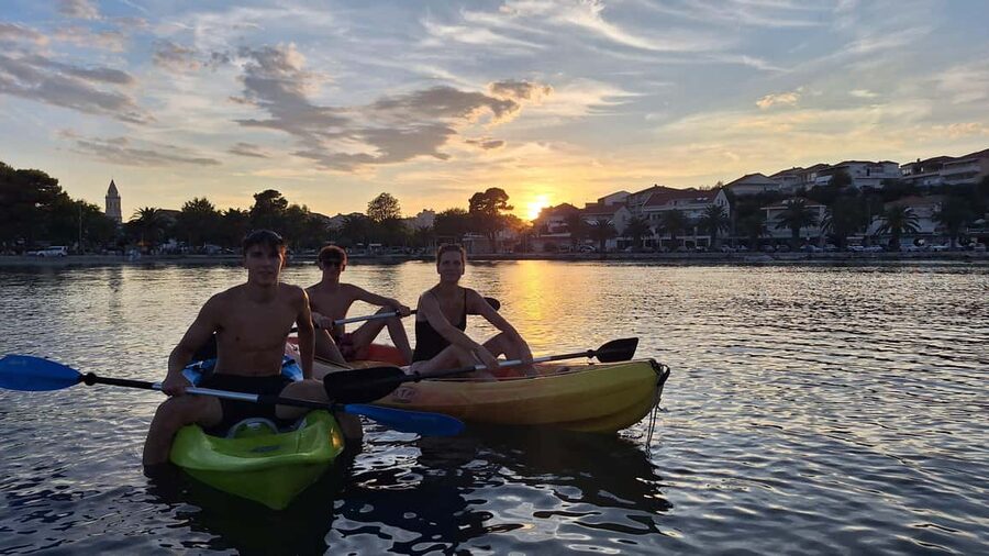 Split: Sunset Guided Kayaking Tour - River calm then open-sea views, swims, and optional cliff jumping