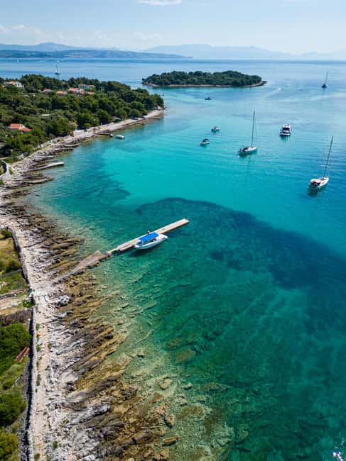 Split/Trogir: Half-Day(5 hours) 3-Island Speedboat Adventure - Čiovo’s Duga Cove and Beach Bar Borkko: Sand-Bottom Swimming Without the Crowd Stress